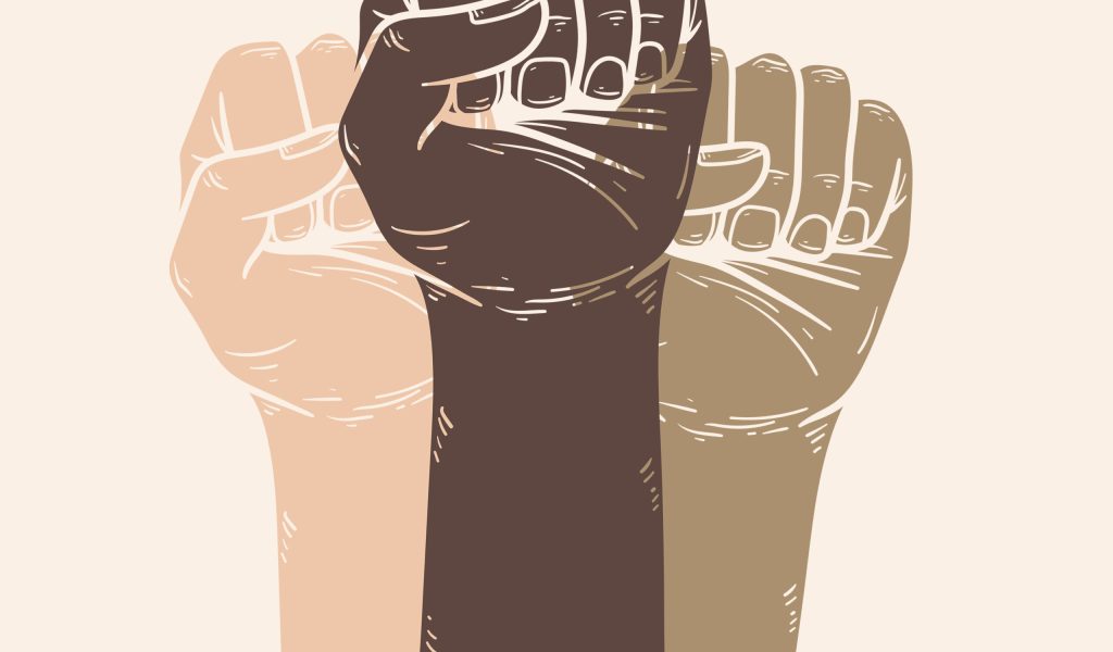 Colorful fists illustration equality campaign BLM movement social media post